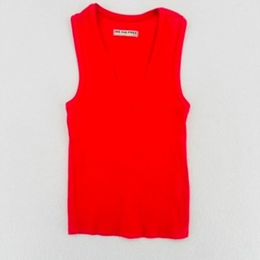 We The Free Ribbed V Neck Tank Red Sleeveless Top XS NWOT